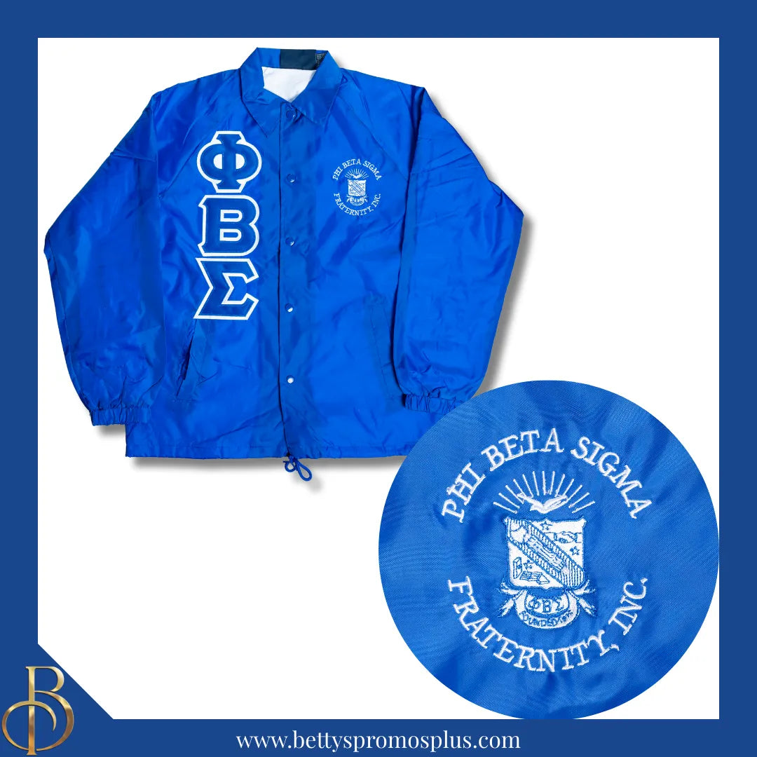 Phi Beta Sigma ΦΒΣ Double-Stitched Embroidered Windbreaker Line Jacket-Phi Beta Sigma Paraphernalia-Phi Beta Sigma Line Jacket-Betty's Promos Plus