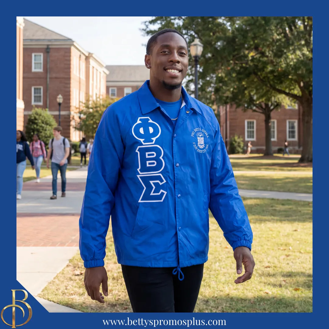 Phi Beta Sigma ΦΒΣ Double-Stitched Embroidered Windbreaker Line Jacket-Phi Beta Sigma Paraphernalia-Phi Beta Sigma Line Jacket-Betty's Promos Plus