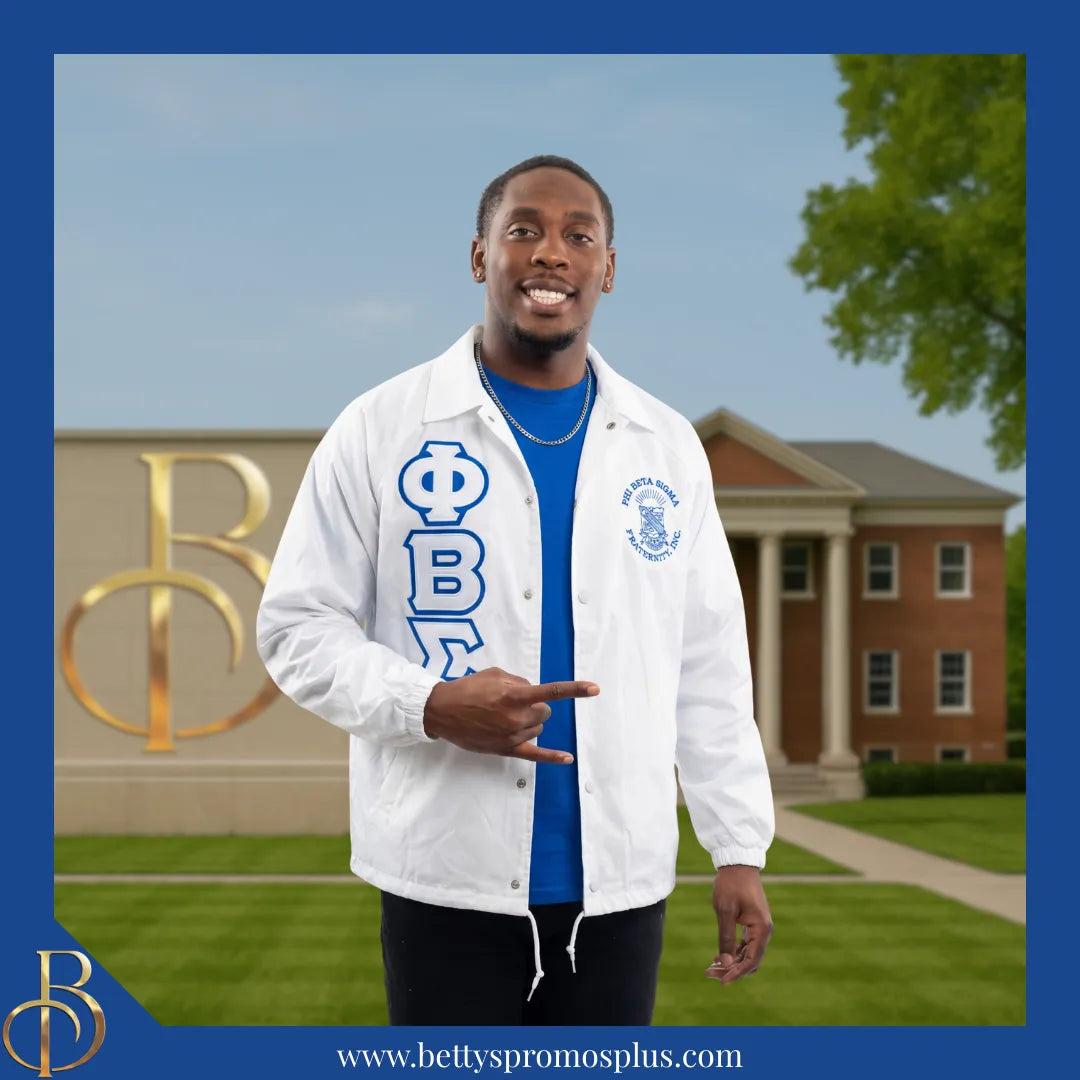 Phi Beta Sigma ΦΒΣ Double-Stitched Embroidered Windbreaker Line Jacket-Phi Beta Sigma Paraphernalia-Phi Beta Sigma Line Jacket-Betty's Promos Plus