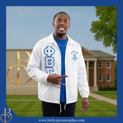 Phi Beta Sigma ΦΒΣ Double-Stitched Embroidered Windbreaker Line Jacket-Phi Beta Sigma Paraphernalia-Phi Beta Sigma Line Jacket-Betty's Promos Plus