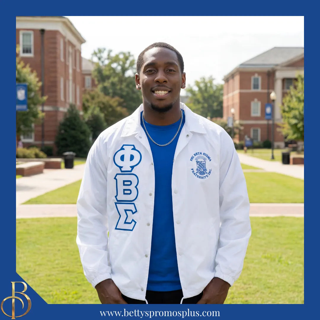 Phi Beta Sigma ΦΒΣ Double-Stitched Embroidered Windbreaker Line Jacket-Phi Beta Sigma Paraphernalia-Phi Beta Sigma Line Jacket-Betty's Promos Plus