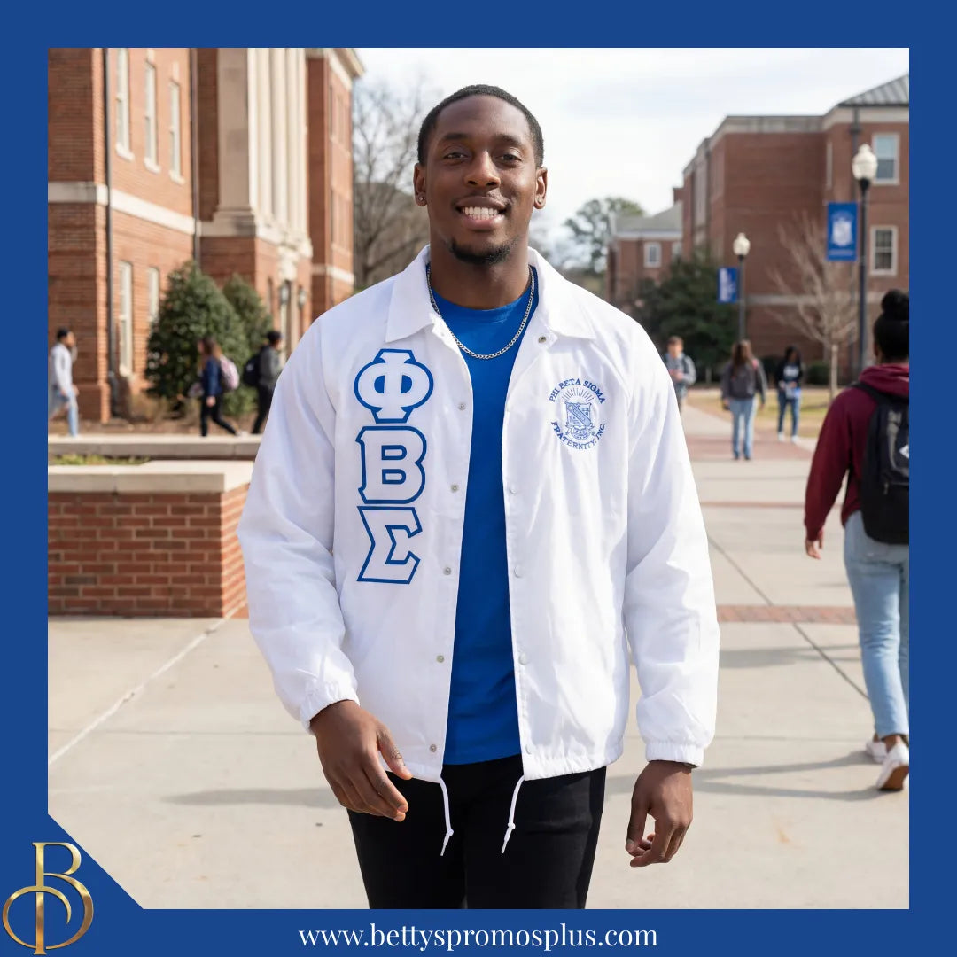 Phi Beta Sigma ΦΒΣ Double-Stitched Embroidered Windbreaker Line Jacket-Phi Beta Sigma Paraphernalia-Phi Beta Sigma Line Jacket-Betty's Promos Plus