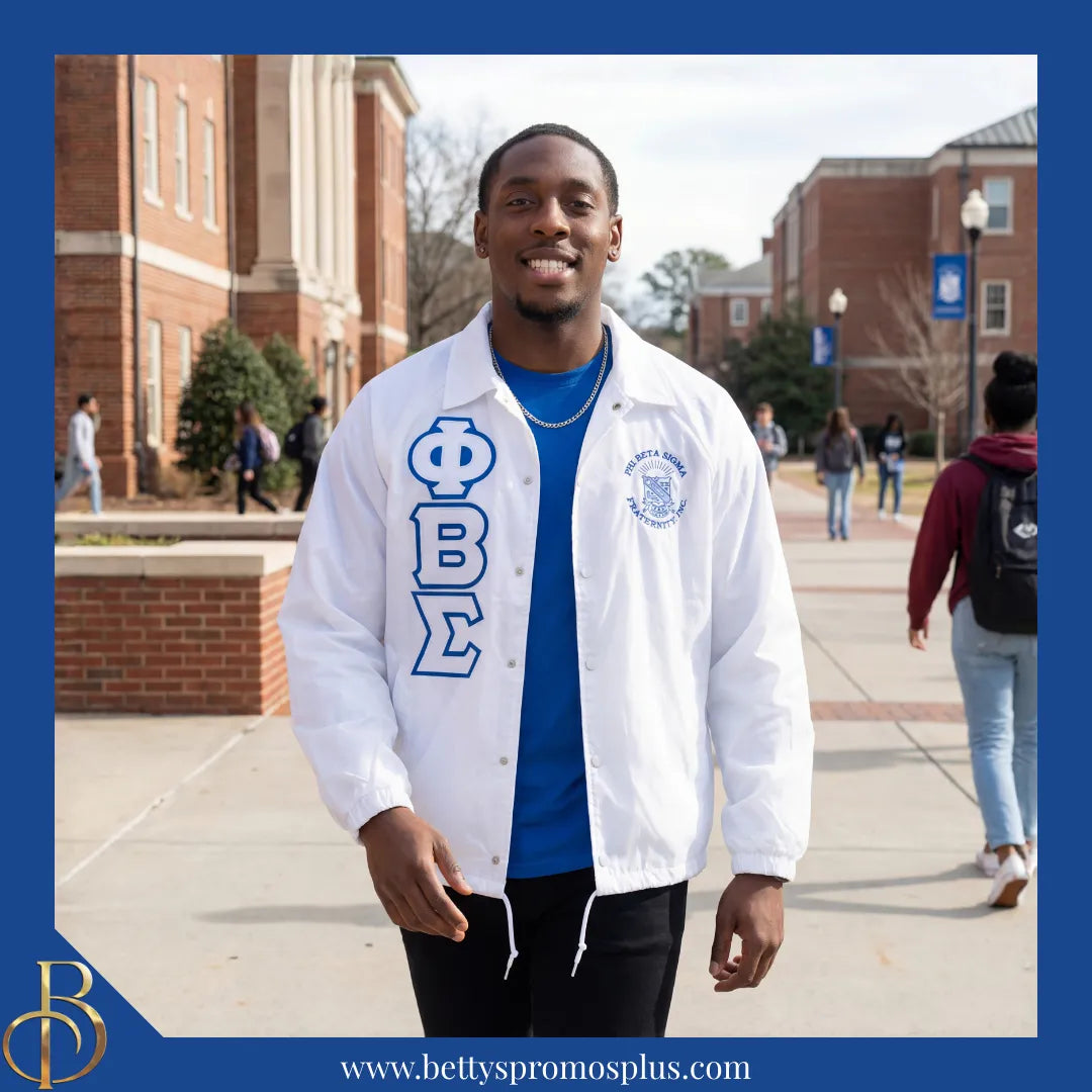 Phi Beta Sigma ΦΒΣ Double-Stitched Embroidered Windbreaker Line Jacket-Phi Beta Sigma Paraphernalia-Phi Beta Sigma Line Jacket-Betty's Promos Plus