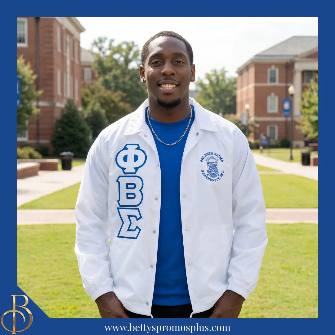 Phi Beta Sigma ΦΒΣ Double-Stitched Embroidered Windbreaker Line Jacket-Phi Beta Sigma Paraphernalia-Phi Beta Sigma Line Jacket-Betty's Promos Plus