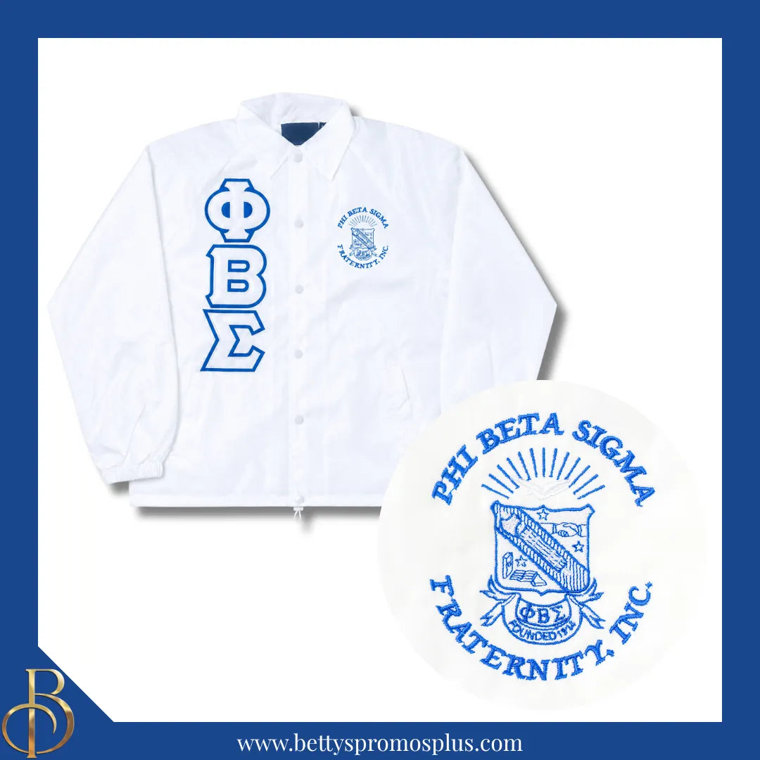 Phi Beta Sigma ΦΒΣ Double-Stitched Embroidered Windbreaker Line Jacket-White-Small-Phi Beta Sigma Paraphernalia-Phi Beta Sigma Line Jacket-Betty's Promos Plus