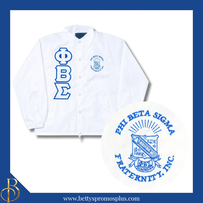 Phi Beta Sigma ΦΒΣ Double-Stitched Embroidered Windbreaker Line Jacket-White-Small-Phi Beta Sigma Paraphernalia-Phi Beta Sigma Line Jacket-Betty's Promos Plus