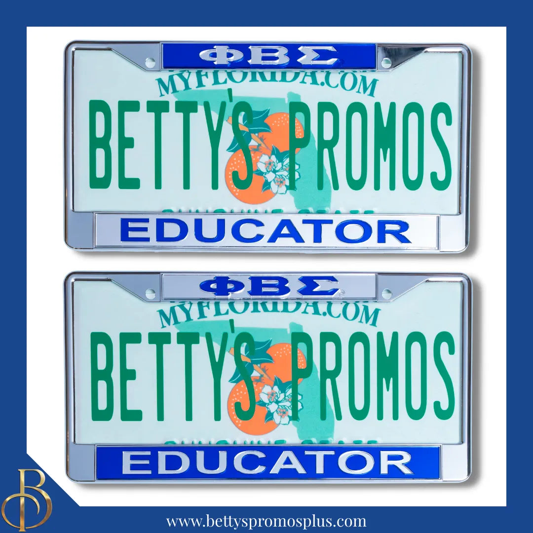 Phi Beta Sigma ΦΒΣ Educator Chrome Laser Engraved Mirrored Acrylic Auto Tag License Plate Frame-Phi Beta Sigma Paraphernalia-Phi Beta Sigma Auto Tag Frame-Betty's Promos Plus