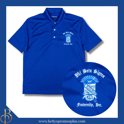 Phi Beta Sigma ΦΒΣ Embroidered Polo Shirt-Dry Fit-Blue-Small-Phi Beta Sigma Paraphernalia-Phi Beta Sigma Polo Shirt-Betty's Promos Plus