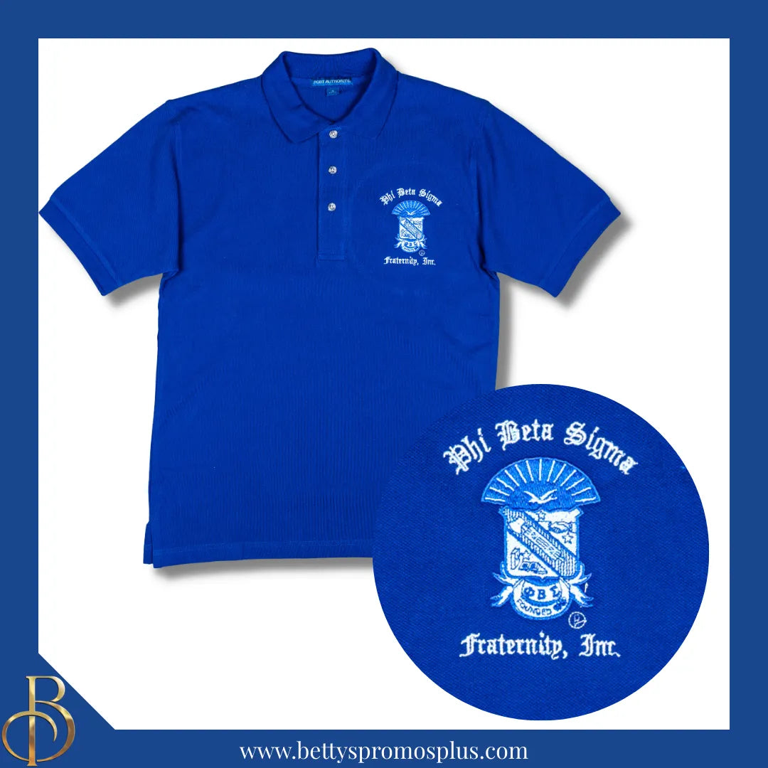 Phi Beta Sigma ΦΒΣ Embroidered Polo Shirt-Pique-Blue-Small-Phi Beta Sigma Paraphernalia-Phi Beta Sigma Polo Shirt-Betty's Promos Plus
