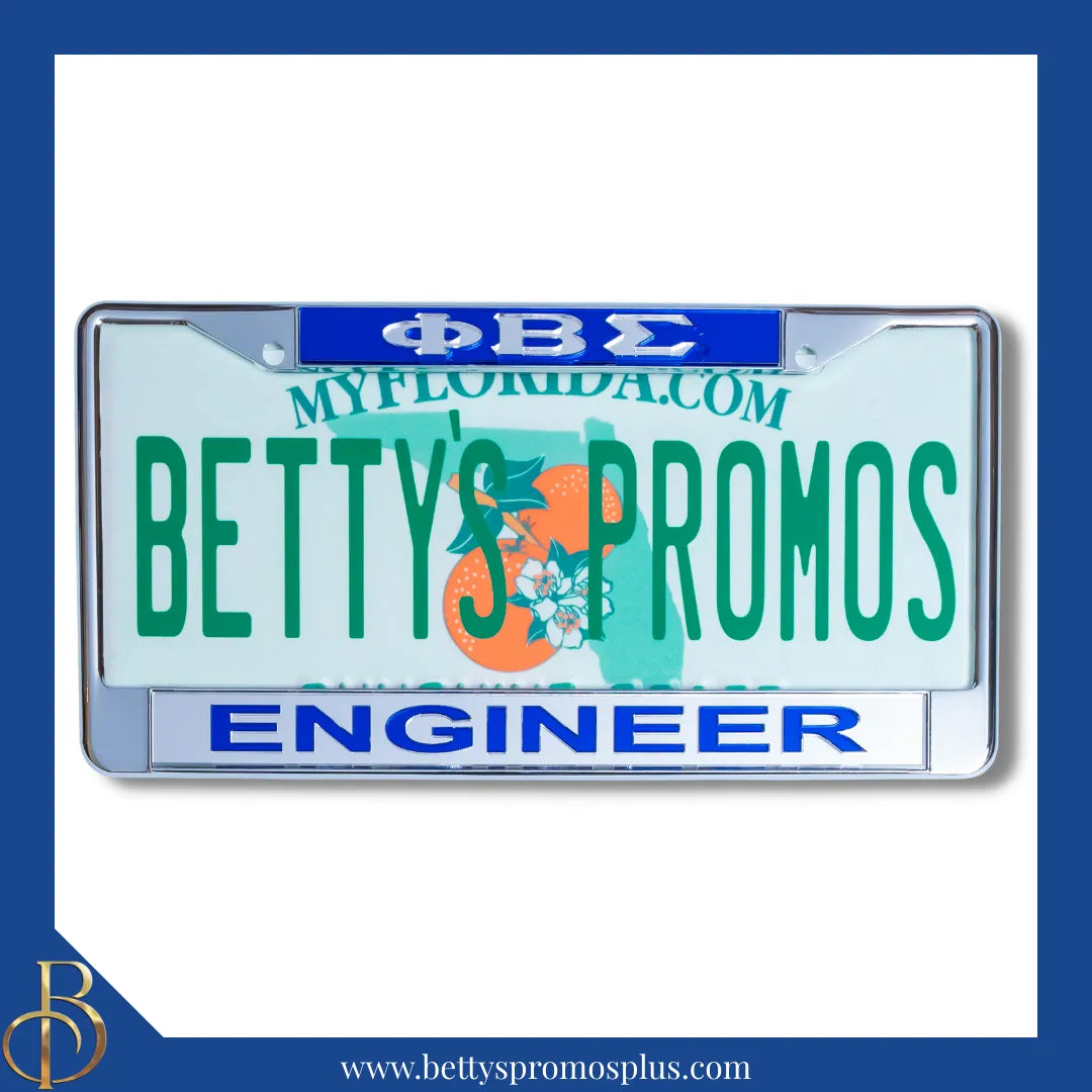 Phi Beta Sigma ΦΒΣ Engineer Chrome Laser Engraved Mirrored Acrylic Auto Tag License Plate Frame-Phi Beta Sigma Paraphernalia-Phi Beta Sigma Auto Tag Frame-Betty's Promos Plus