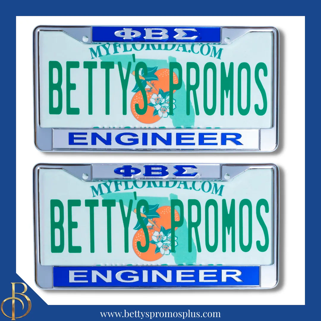 Phi Beta Sigma ΦΒΣ Engineer Chrome Laser Engraved Mirrored Acrylic Auto Tag License Plate Frame-Phi Beta Sigma Paraphernalia-Phi Beta Sigma Auto Tag Frame-Betty's Promos Plus