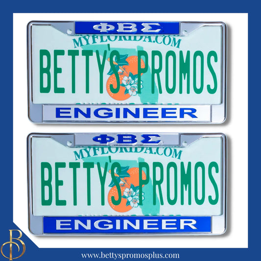 Phi Beta Sigma ΦΒΣ Engineer Chrome Laser Engraved Mirrored Acrylic Auto Tag License Plate Frame-Phi Beta Sigma Paraphernalia-Phi Beta Sigma Auto Tag Frame-Betty's Promos Plus