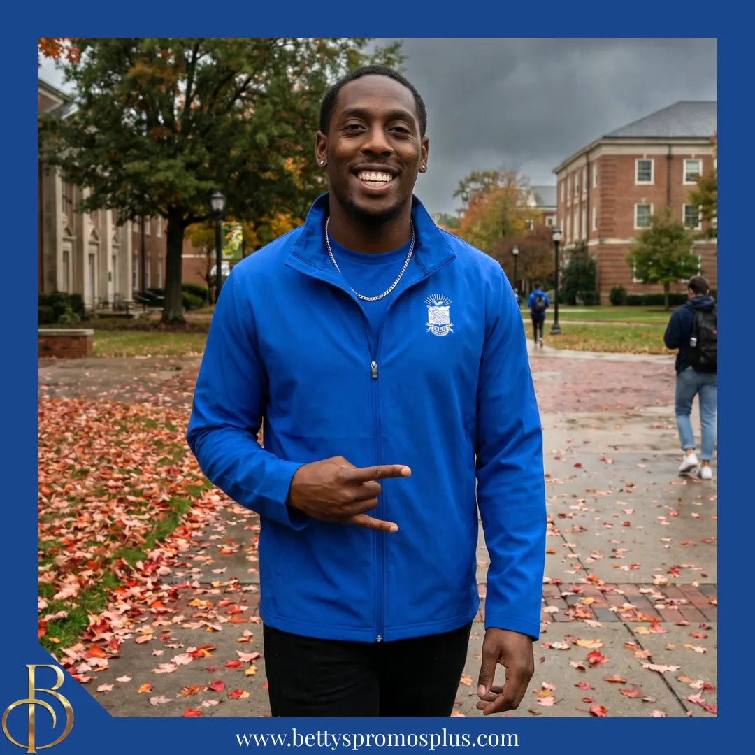 Phi Beta Sigma ΦΒΣ Full-Zip Water Resistant Rain Jacket with Embroidered Shield-Phi Beta Sigma Paraphernalia-Phi Beta Sigma Rain Coats-Betty's Promos Plus