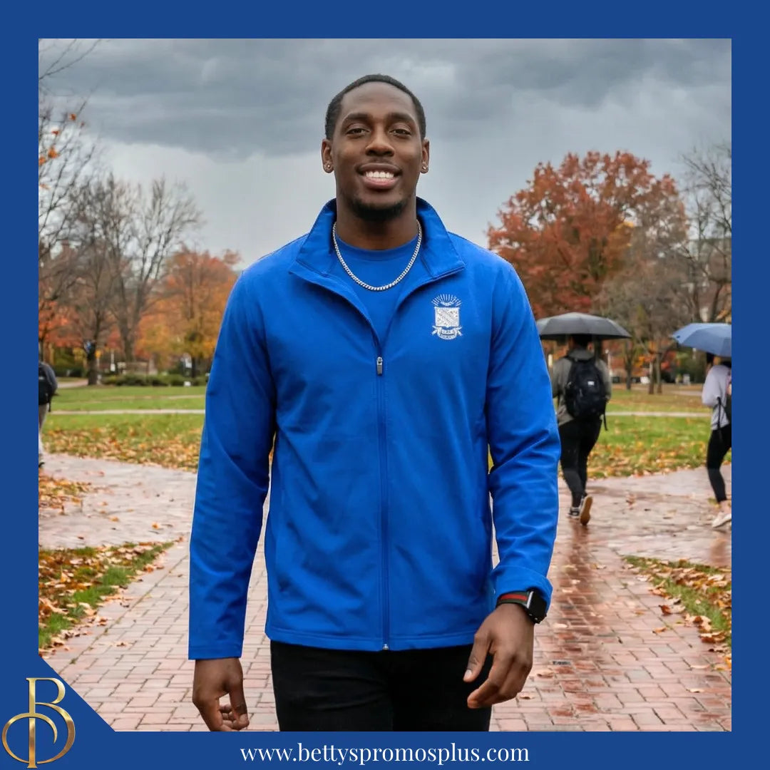 Phi Beta Sigma ΦΒΣ Full-Zip Water Resistant Rain Jacket with Embroidered Shield-Phi Beta Sigma Paraphernalia-Phi Beta Sigma Rain Coats-Betty's Promos Plus