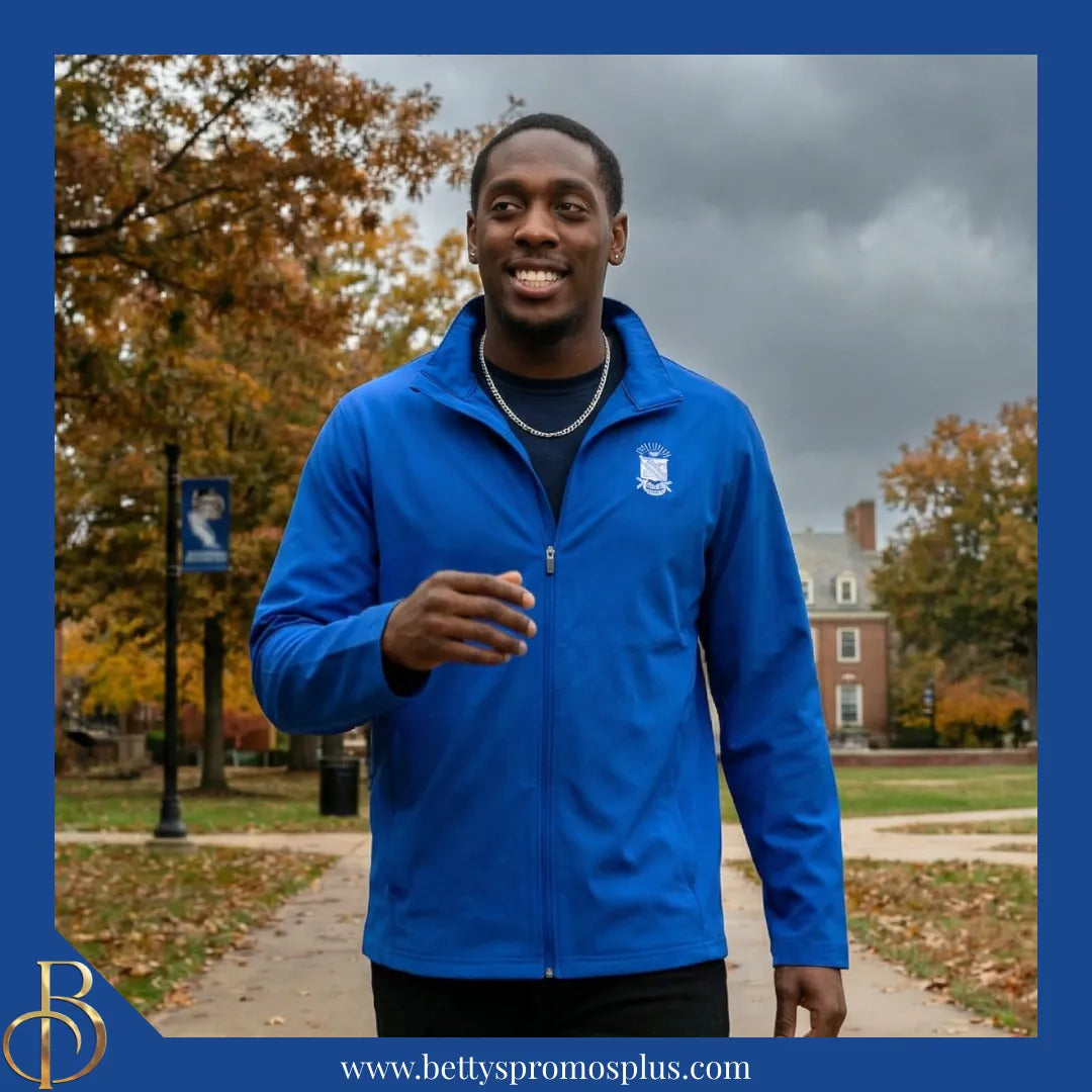 Phi Beta Sigma ΦΒΣ Full-Zip Water Resistant Rain Jacket with Embroidered Shield-Phi Beta Sigma Paraphernalia-Phi Beta Sigma Rain Coats-Betty's Promos Plus
