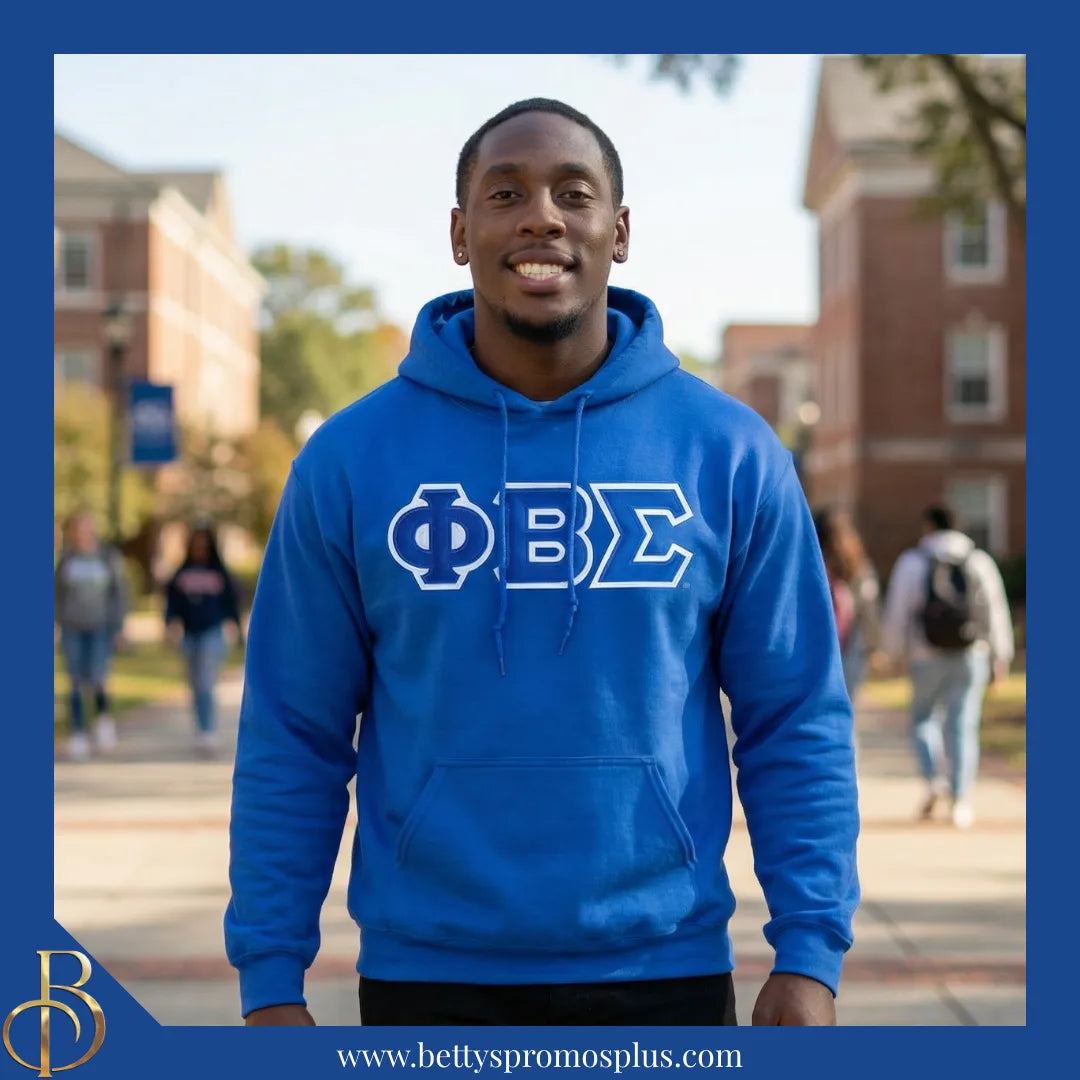 Phi Beta Sigma ΦΒΣ Greek Letter Double-Stitched Embroidered Hoodie-Phi Beta Sigma Paraphernalia-Phi Beta Sigma Hoodie-Betty's Promos Plus