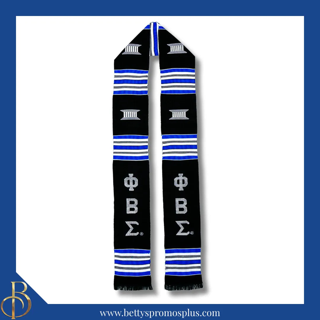 Phi Beta Sigma ΦΒΣ Greek Letters Kente Cloth Graduation Stole-Black-Phi Beta Sigma Paraphernalia-Phi Beta Sigma Graduation Stole-Betty's Promos Plus