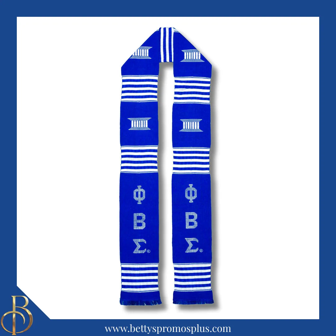 Phi Beta Sigma ΦΒΣ Greek Letters Kente Cloth Graduation Stole-Blue-Phi Beta Sigma Paraphernalia-Phi Beta Sigma Graduation Stole-Betty's Promos Plus
