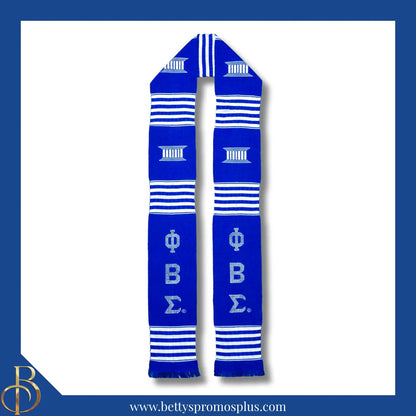 Phi Beta Sigma ΦΒΣ Greek Letters Kente Cloth Graduation Stole-Blue-Phi Beta Sigma Paraphernalia-Phi Beta Sigma Graduation Stole-Betty's Promos Plus
