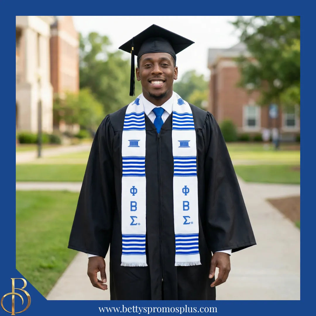Phi Beta Sigma ΦΒΣ Greek Letters Kente Cloth Graduation Stole-Phi Beta Sigma Paraphernalia-Phi Beta Sigma Graduation Stole-Betty's Promos Plus