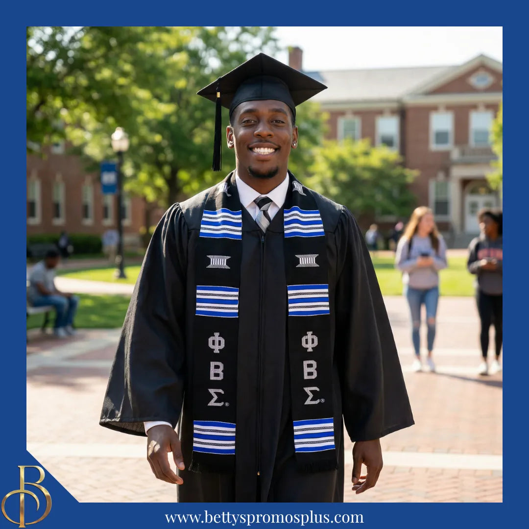 Phi Beta Sigma ΦΒΣ Greek Letters Kente Cloth Graduation Stole-Phi Beta Sigma Paraphernalia-Phi Beta Sigma Graduation Stole-Betty's Promos Plus