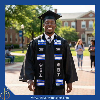 Phi Beta Sigma ΦΒΣ Greek Letters Kente Cloth Graduation Stole-Phi Beta Sigma Paraphernalia-Phi Beta Sigma Graduation Stole-Betty's Promos Plus