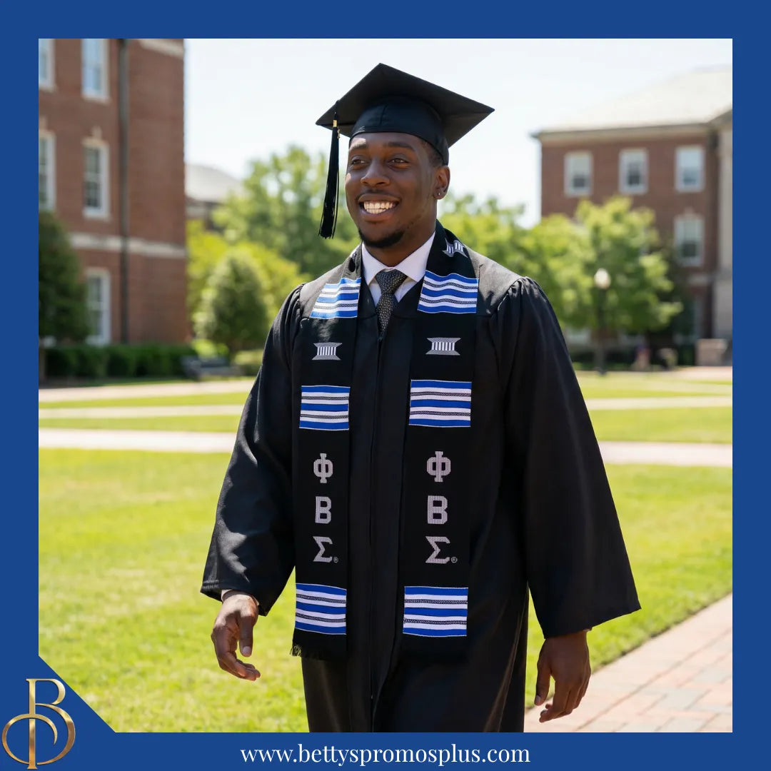Phi Beta Sigma ΦΒΣ Greek Letters Kente Cloth Graduation Stole-Phi Beta Sigma Paraphernalia-Phi Beta Sigma Graduation Stole-Betty's Promos Plus