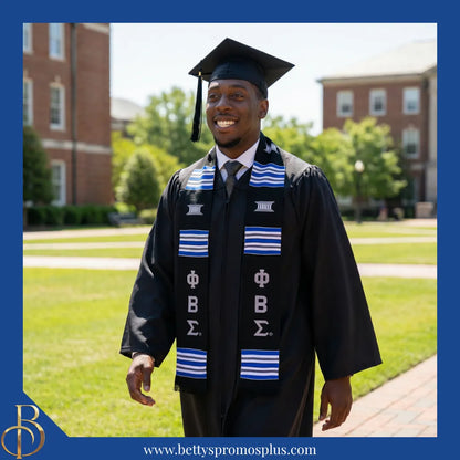 Phi Beta Sigma ΦΒΣ Greek Letters Kente Cloth Graduation Stole-Phi Beta Sigma Paraphernalia-Phi Beta Sigma Graduation Stole-Betty's Promos Plus