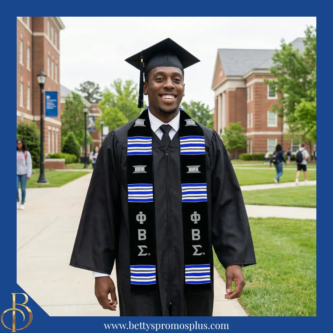 Phi Beta Sigma ΦΒΣ Greek Letters Kente Cloth Graduation Stole-Phi Beta Sigma Paraphernalia-Phi Beta Sigma Graduation Stole-Betty's Promos Plus