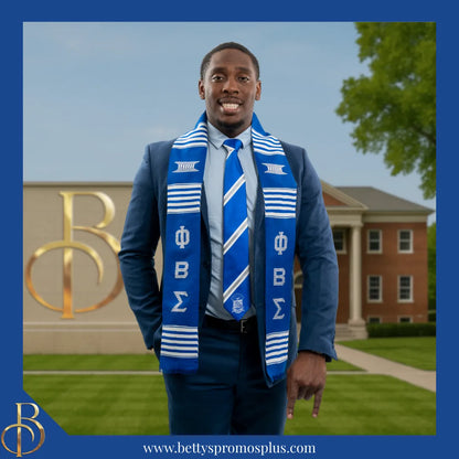 Phi Beta Sigma ΦΒΣ Greek Letters Kente Cloth Graduation Stole-Phi Beta Sigma Paraphernalia-Phi Beta Sigma Graduation Stole-Betty's Promos Plus