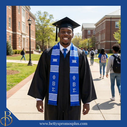 Phi Beta Sigma ΦΒΣ Greek Letters Kente Cloth Graduation Stole-Phi Beta Sigma Paraphernalia-Phi Beta Sigma Graduation Stole-Betty's Promos Plus