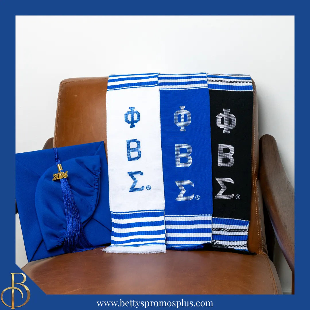 Phi Beta Sigma ΦΒΣ Greek Letters Kente Cloth Graduation Stole-Phi Beta Sigma Paraphernalia-Phi Beta Sigma Graduation Stole-Betty's Promos Plus