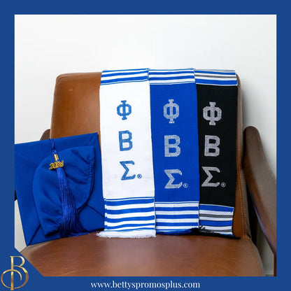 Phi Beta Sigma ΦΒΣ Greek Letters Kente Cloth Graduation Stole-Phi Beta Sigma Paraphernalia-Phi Beta Sigma Graduation Stole-Betty's Promos Plus