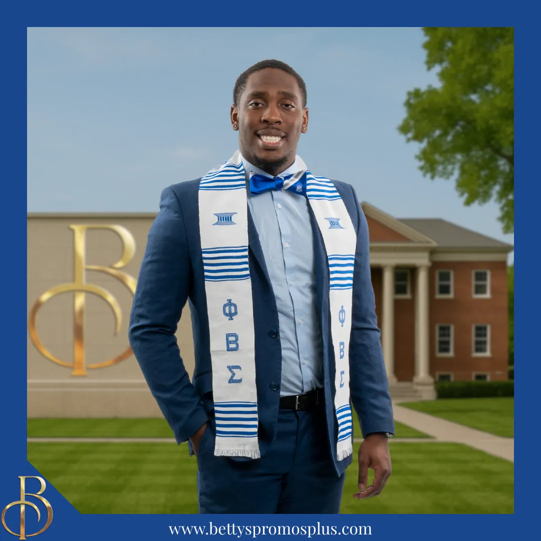 Phi Beta Sigma ΦΒΣ Greek Letters Kente Cloth Graduation Stole-Phi Beta Sigma Paraphernalia-Phi Beta Sigma Graduation Stole-Betty's Promos Plus