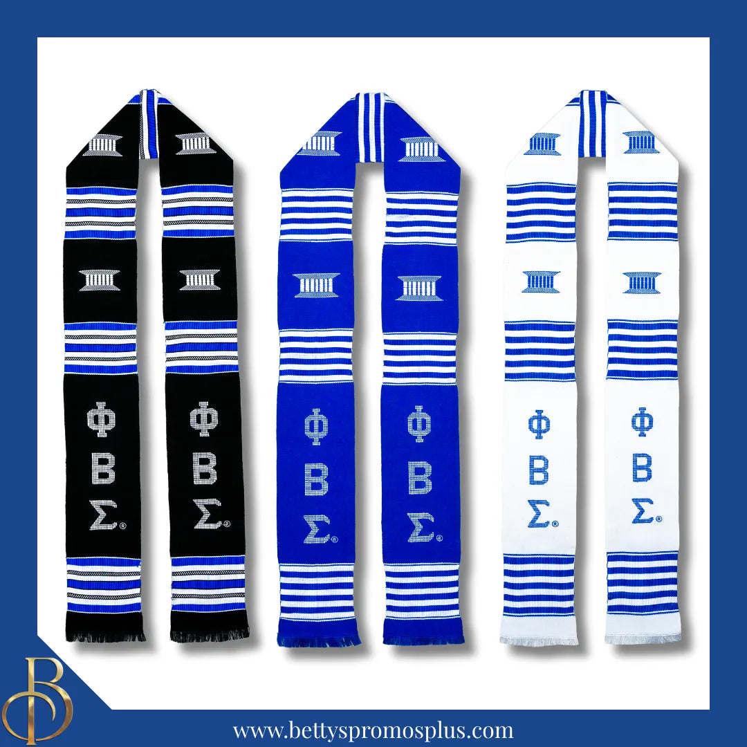 Phi Beta Sigma ΦΒΣ Greek Letters Kente Cloth Graduation Stole-Phi Beta Sigma Paraphernalia-Phi Beta Sigma Graduation Stole-Betty's Promos Plus