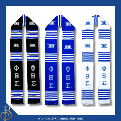 Phi Beta Sigma ΦΒΣ Greek Letters Kente Cloth Graduation Stole-Phi Beta Sigma Paraphernalia-Phi Beta Sigma Graduation Stole-Betty's Promos Plus