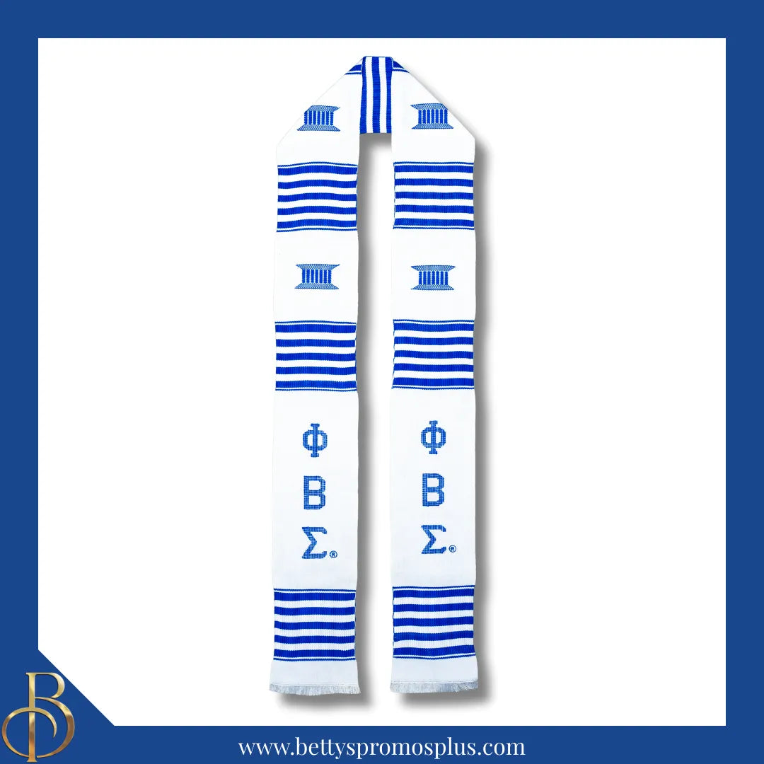 Phi Beta Sigma ΦΒΣ Greek Letters Kente Cloth Graduation Stole-White-Phi Beta Sigma Paraphernalia-Phi Beta Sigma Graduation Stole-Betty's Promos Plus