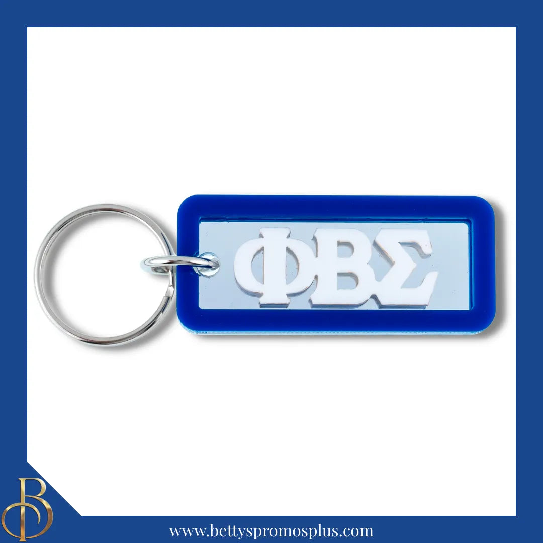 Phi Beta Sigma ΦΒΣ Greek Letters Rectangular Acrylic Mirror Keychain with Blue Trim-Blue-Phi Beta Sigma Paraphernalia-Phi Beta Sigma Keychain-Betty's Promos Plus