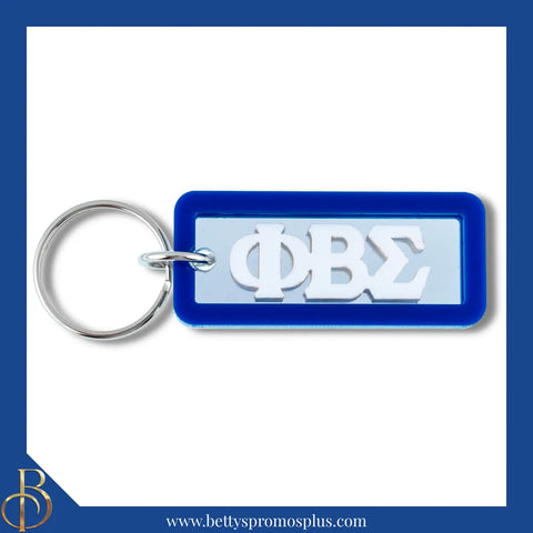 Phi Beta Sigma ΦΒΣ Greek Letters Rectangular Acrylic Mirror Keychain with Blue Trim-Blue-Phi Beta Sigma Paraphernalia-Phi Beta Sigma Keychain-Betty's Promos Plus