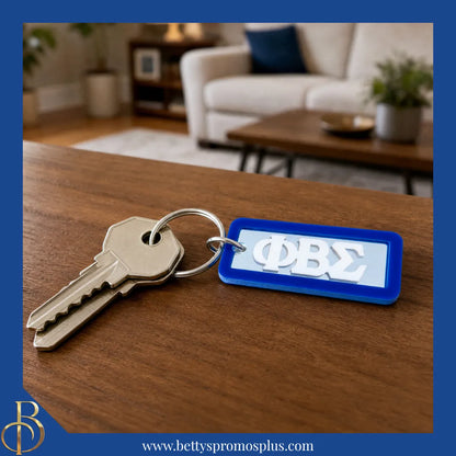 Phi Beta Sigma ΦΒΣ Greek Letters Rectangular Acrylic Mirror Keychain with Blue Trim-Phi Beta Sigma Paraphernalia-Phi Beta Sigma Keychain-Betty's Promos Plus