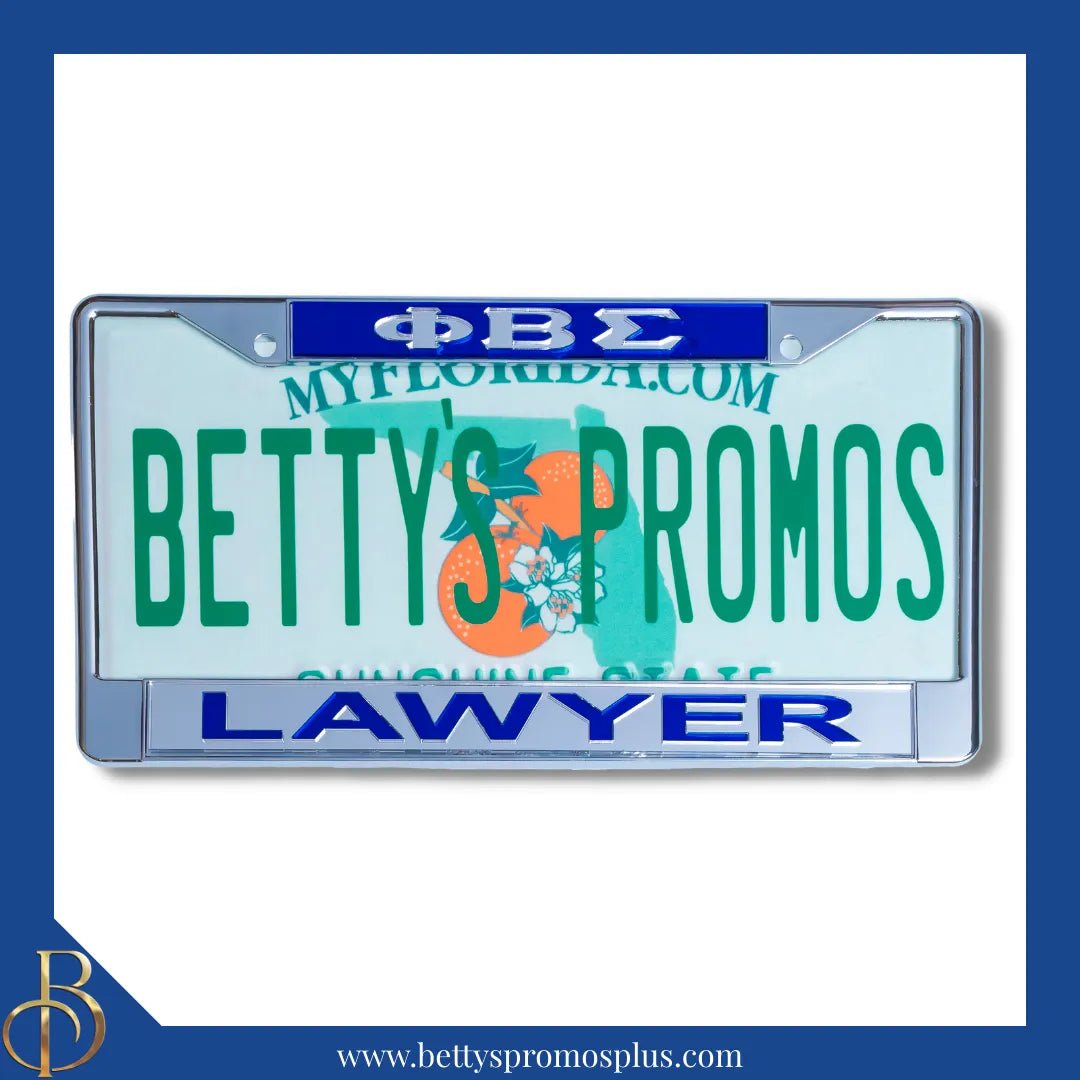 Phi Beta Sigma ΦΒΣ Lawyer Chrome Laser Engraved Mirrored Acrylic Auto Tag License Plate Frame-Blue Top-Silver Bottom-Phi Beta Sigma Paraphernalia-Phi Beta Sigma Auto Tag Frame-Betty's Promos Plus