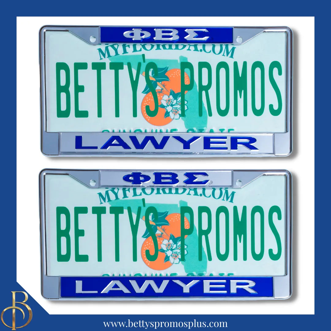 Phi Beta Sigma ΦΒΣ Lawyer Chrome Laser Engraved Mirrored Acrylic Auto Tag License Plate Frame-Phi Beta Sigma Paraphernalia-Phi Beta Sigma Auto Tag Frame-Betty's Promos Plus