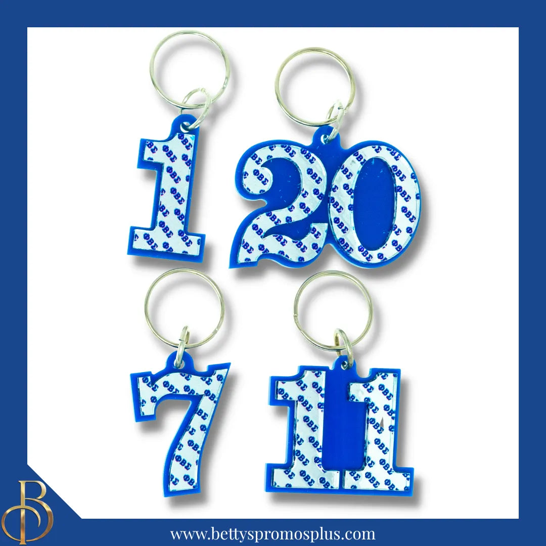 Phi Beta Sigma ΦΒΣ Line Number Mirrored Acrylic Keychain Available 1-25-Blue-1-Phi Beta Sigma Paraphernalia-Phi Beta Sigma Keychain-Betty's Promos Plus