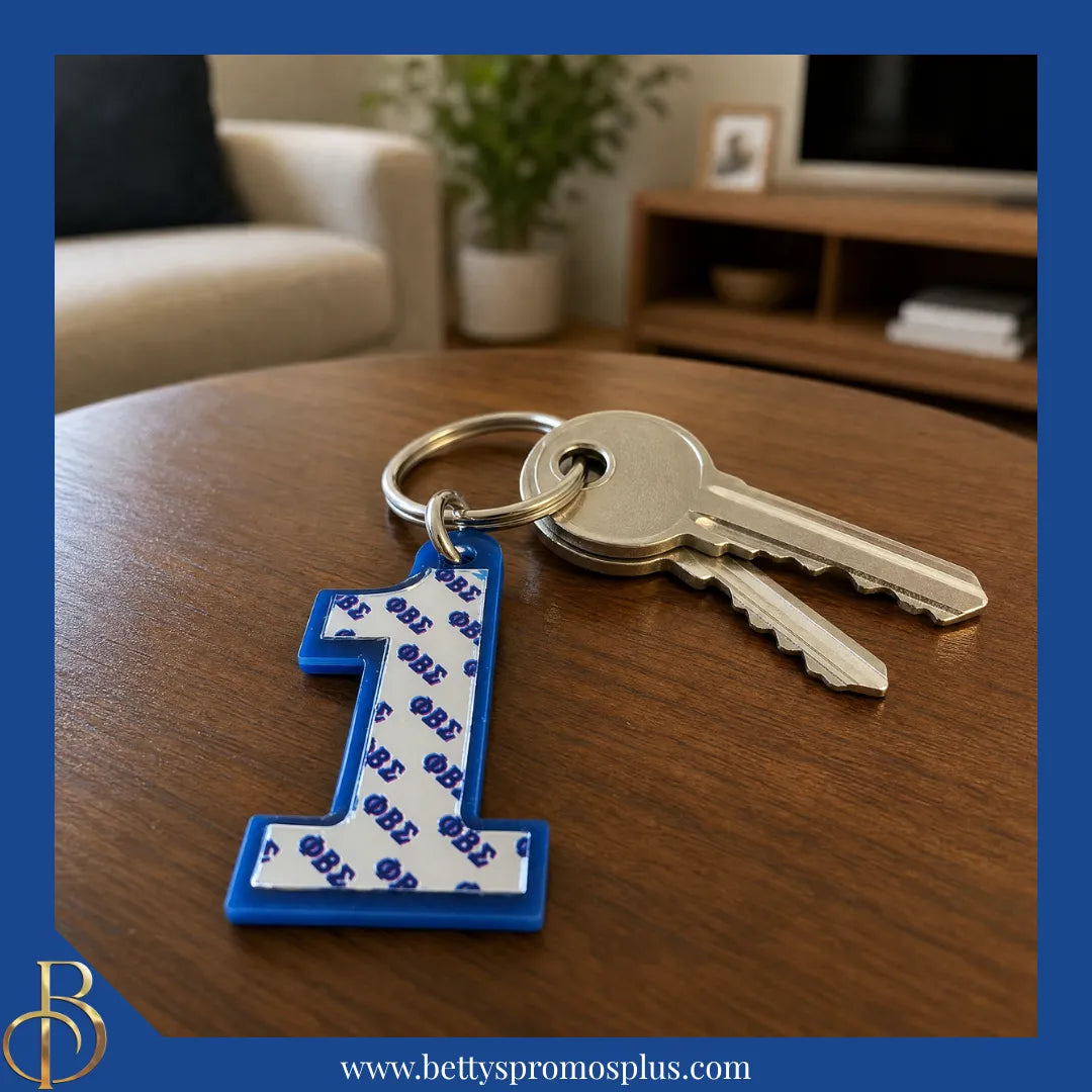 Phi Beta Sigma ΦΒΣ Line Number Mirrored Acrylic Keychain Available 1-25-Phi Beta Sigma Paraphernalia-Phi Beta Sigma Keychain-Betty's Promos Plus