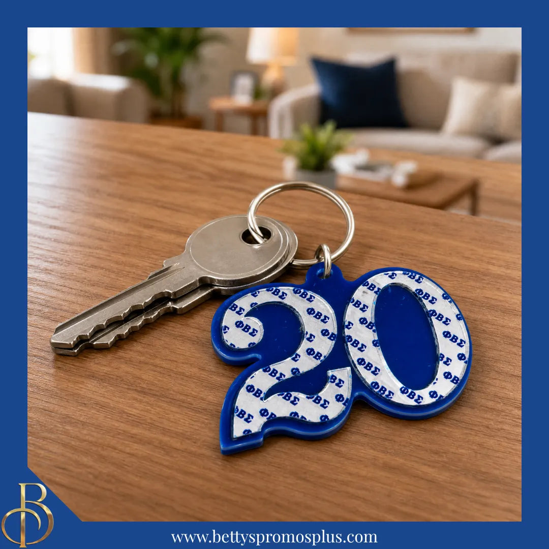 Phi Beta Sigma ΦΒΣ Line Number Mirrored Acrylic Keychain Available 1-25-Phi Beta Sigma Paraphernalia-Phi Beta Sigma Keychain-Betty's Promos Plus