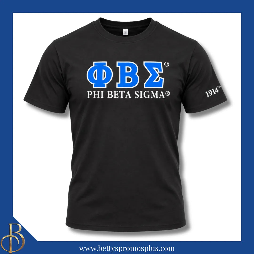 Phi Beta Sigma ΦΒΣ Luxury Embroidered T-Shirt with 1914 Sleeve-Black-Medium-Phi Beta Sigma Paraphernalia-Phi Beta Sigma T-Shirts-Betty's Promos Plus