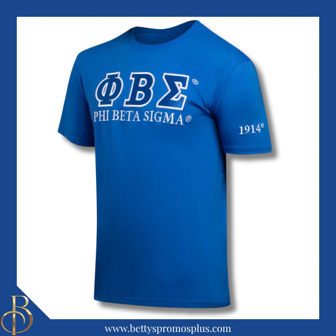 Phi Beta Sigma ΦΒΣ Luxury Embroidered T-Shirt with 1914 Sleeve-Blue-Medium-Phi Beta Sigma Paraphernalia-Phi Beta Sigma T-Shirts-Betty's Promos Plus