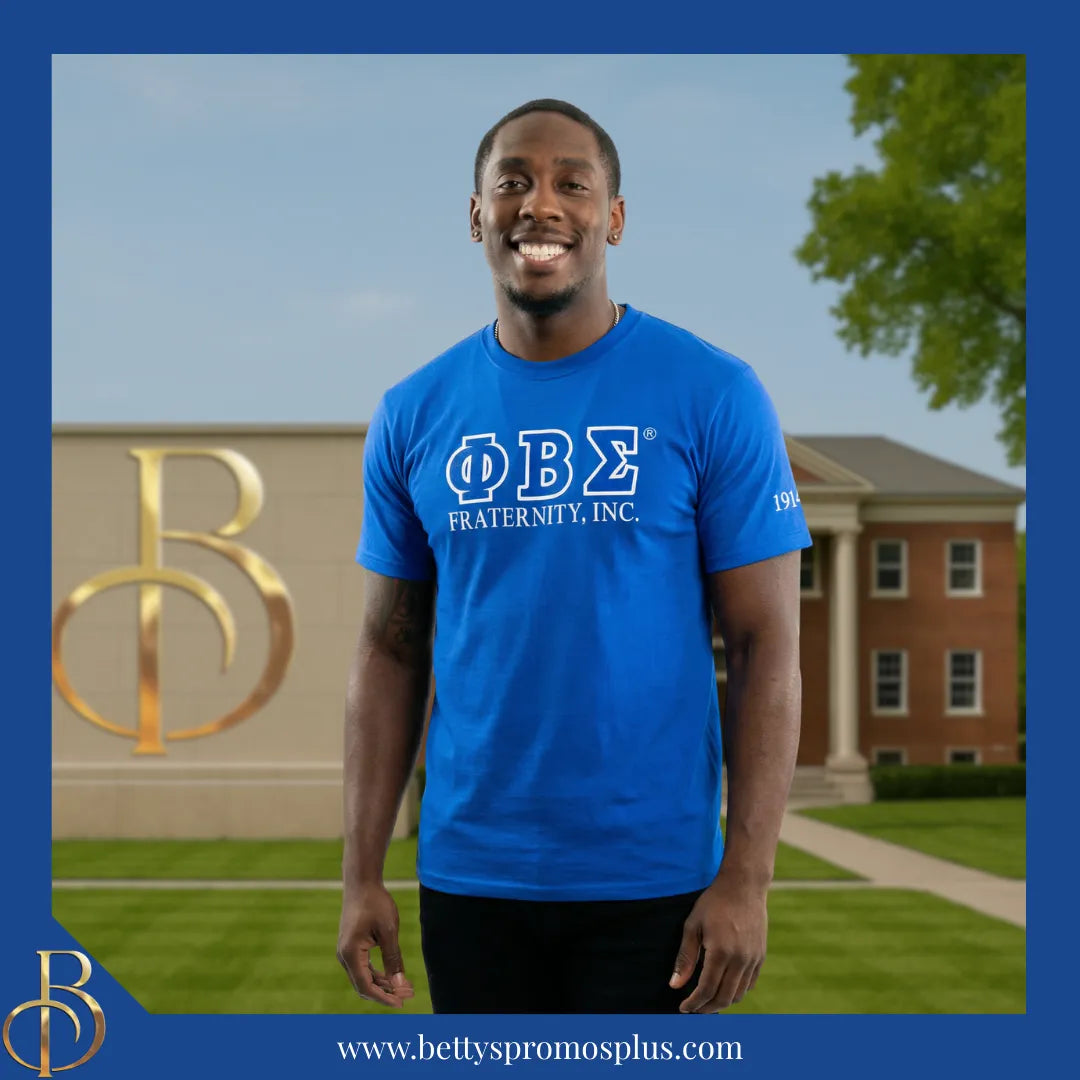 Phi Beta Sigma ΦΒΣ Luxury Embroidered T-Shirt with 1914 Sleeve-Phi Beta Sigma Paraphernalia-Phi Beta Sigma T-Shirts-Betty's Promos Plus