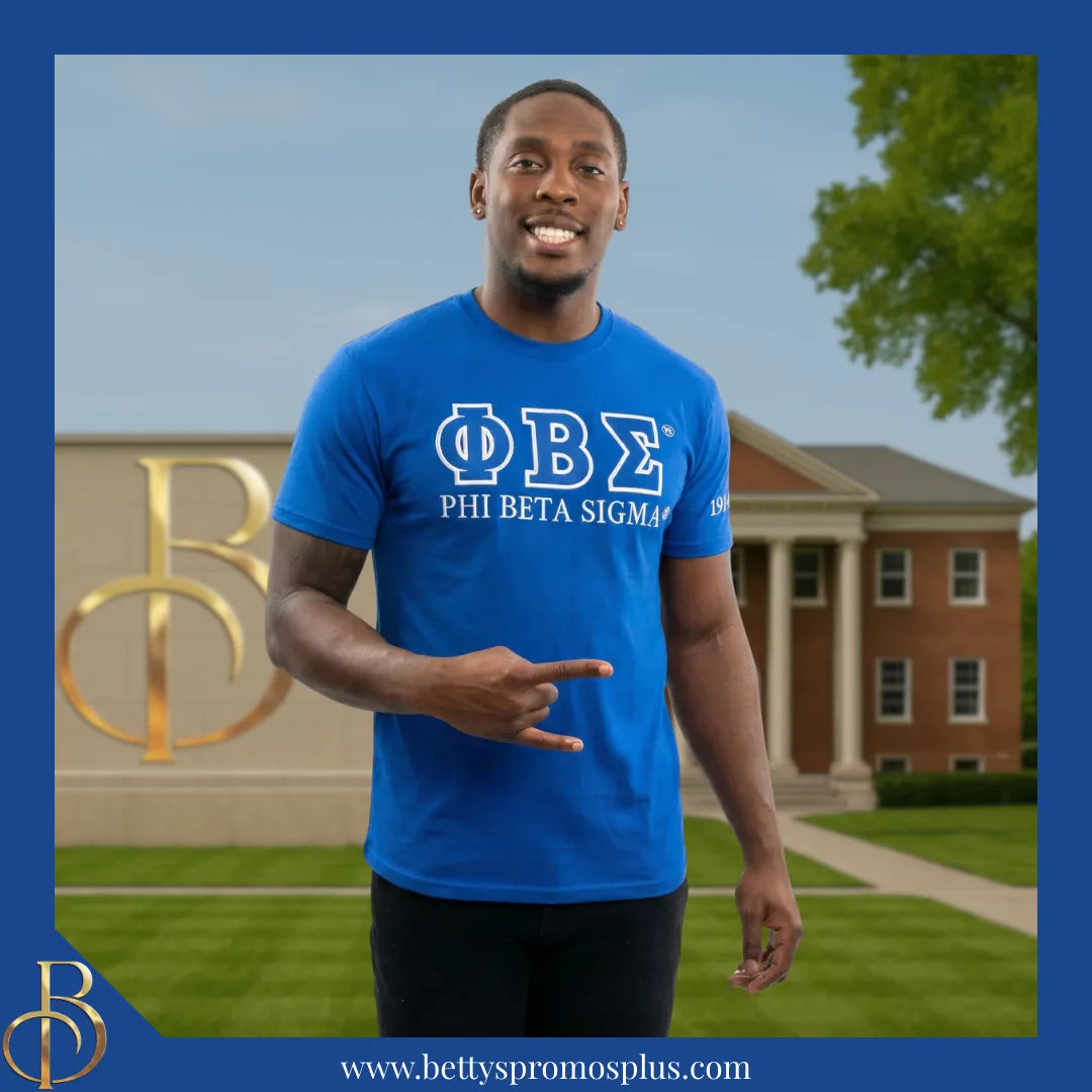 Phi Beta Sigma ΦΒΣ Luxury Embroidered T-Shirt with 1914 Sleeve-Phi Beta Sigma Paraphernalia-Phi Beta Sigma T-Shirts-Betty's Promos Plus