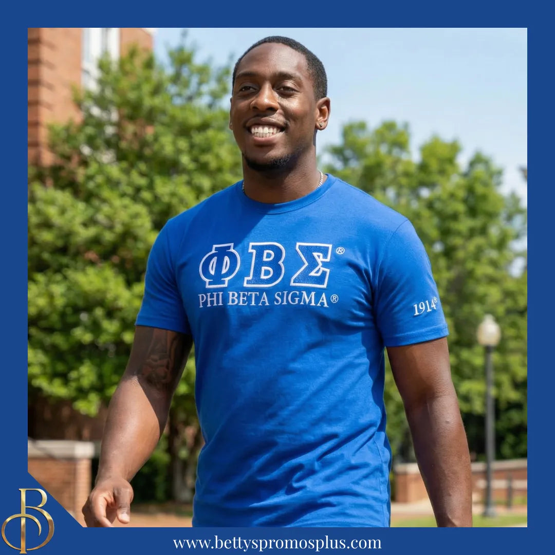 Phi Beta Sigma ΦΒΣ Luxury Embroidered T-Shirt with 1914 Sleeve-Phi Beta Sigma Paraphernalia-Phi Beta Sigma T-Shirts-Betty's Promos Plus
